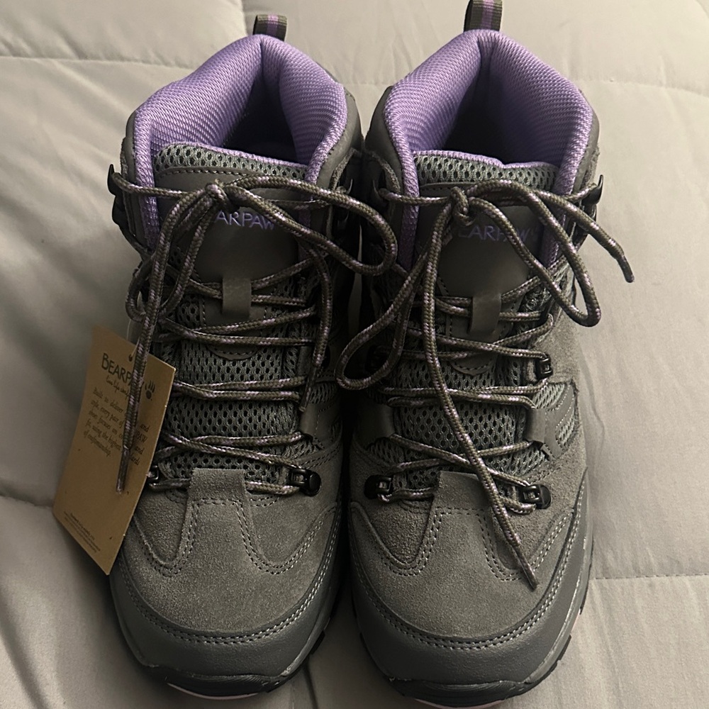 BearPaw Gray and Purple Lace-Up Women's Hiking Boots